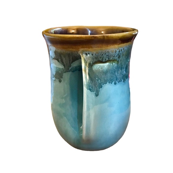 Neher Pottery OCEAN TIDE Right Hand Warmer Coffee Mug Brown Blue Drip Glaze 2013 - Picture 3 of 11